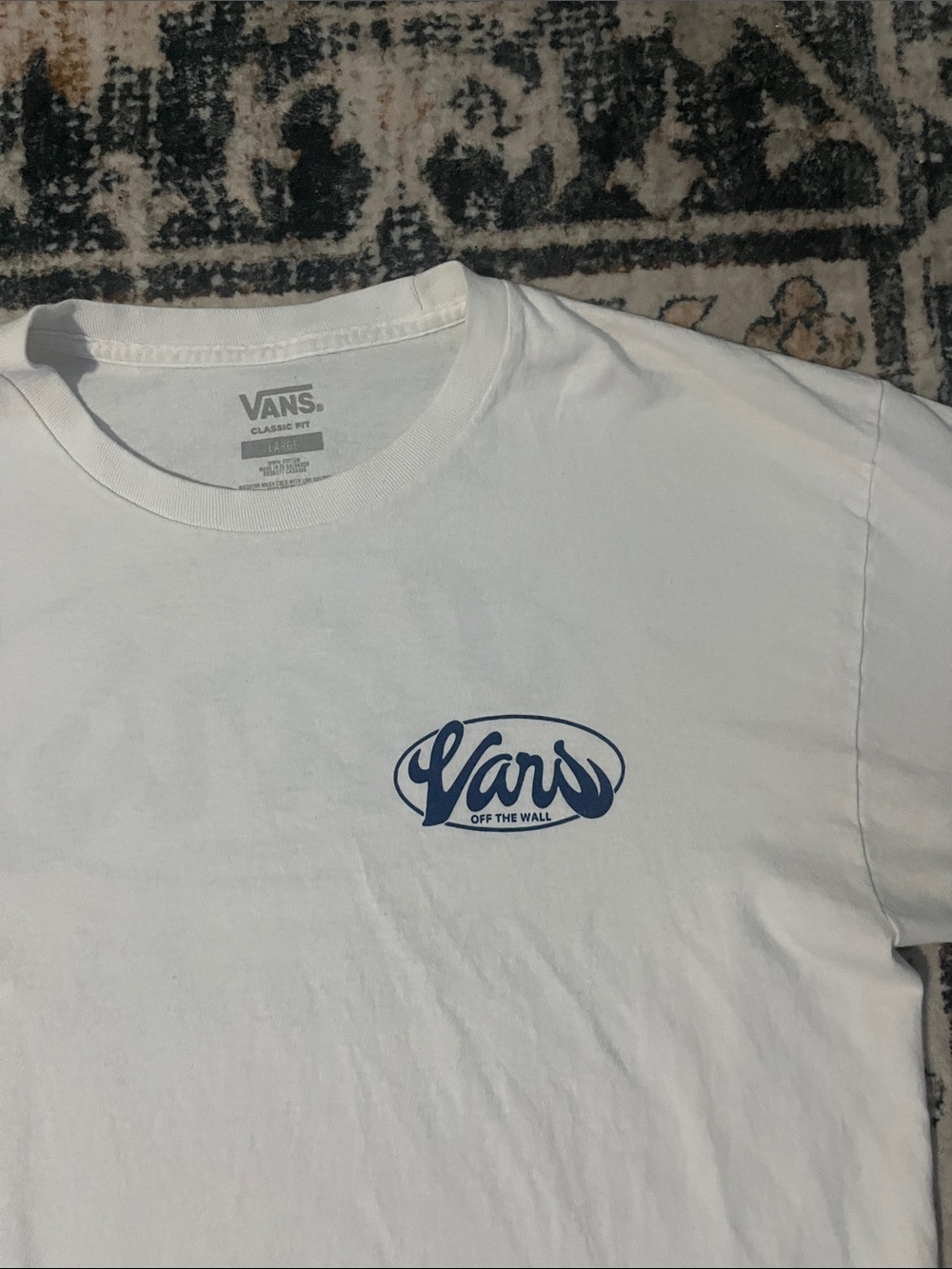 Vans White Short Sleeve Tee with Blue Oval Logo